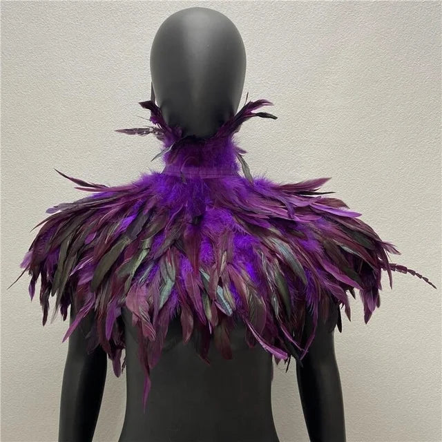 Halloween Gothic Feather Cloak Cock Feather Scarf Cock Feather Fake Collar Makeup Ball Shawl