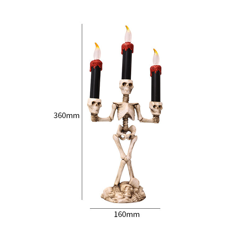 Halloween Skeleton Candlestick Ghost Festival Horror Decoration Props LED Electronic Candle Light Pumpkin Lantern Skull Ornament