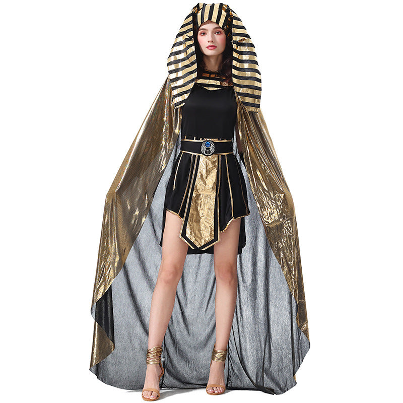 Egyptian Queen Cleopatra Costume for Women, Gold Foil Cosplay Dress Roman Princess Stage Outfit