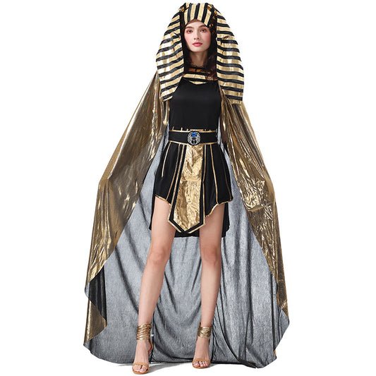 Egyptian Queen Cleopatra Costume for Women, Gold Foil Cosplay Dress Roman Princess Stage Outfit