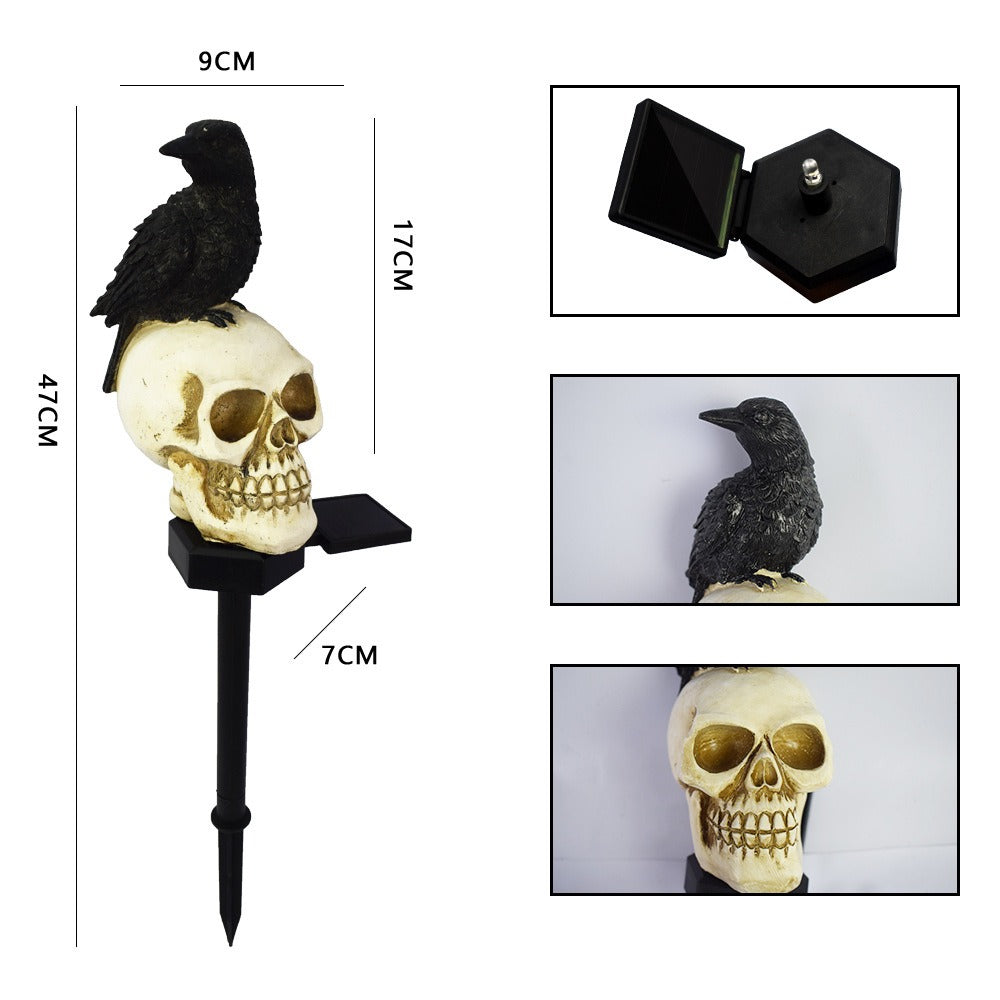 Halloween new outdoor solar garden light resin courtyard landscape insert skull crow atmosphere decorative light