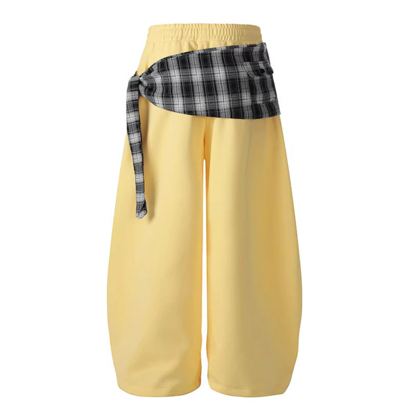 Star Plaid Tie-Waist Dagger Casual Pants Women Loose Dance Wide Leg Pants
