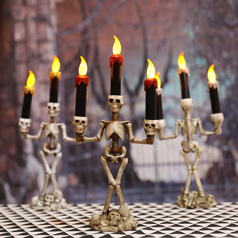 Halloween Skeleton Candlestick Ghost Festival Horror Decoration Props LED Electronic Candle Light Pumpkin Lantern Skull Ornament