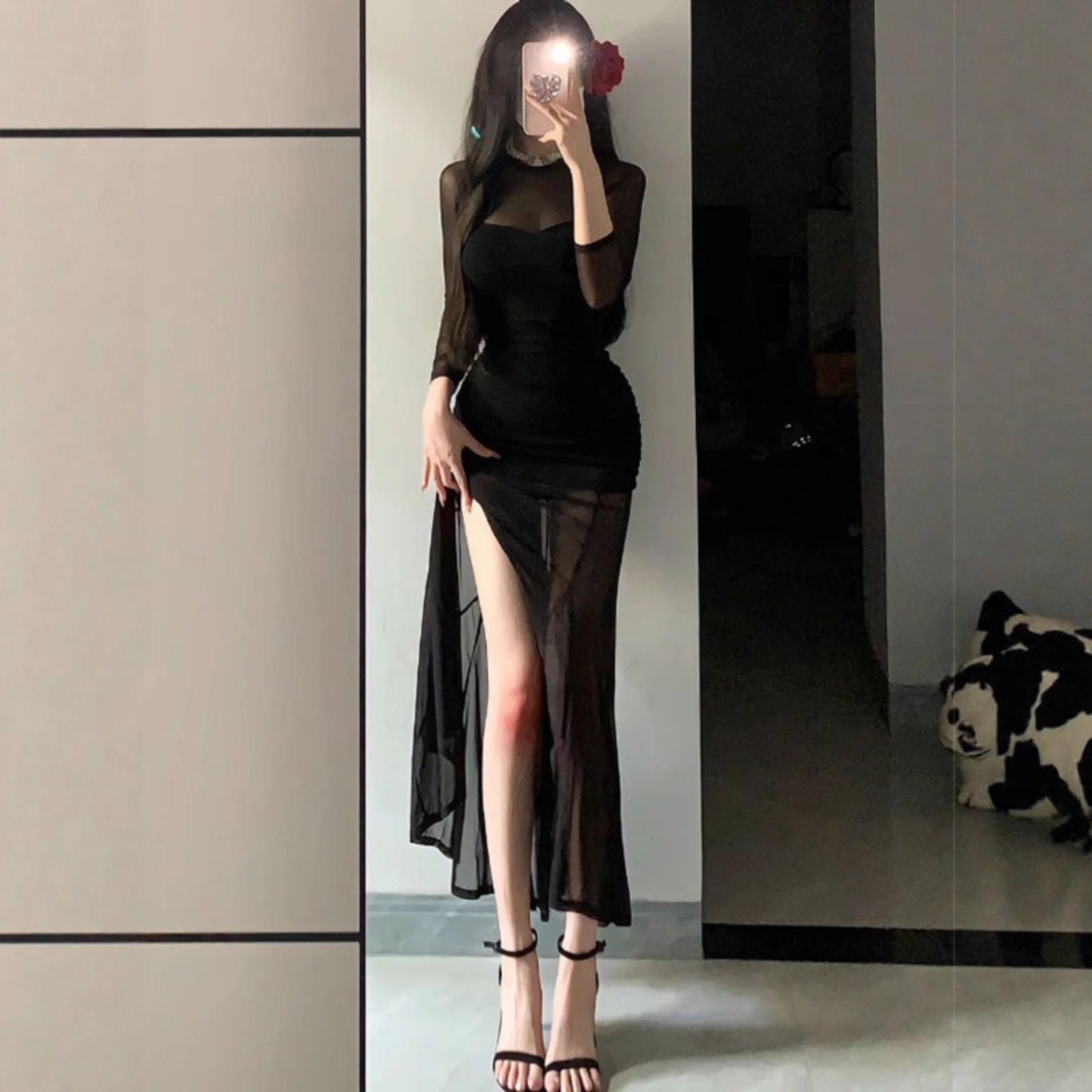 Dress Chic Elegant Woman Style Fish Tail Long Dress for Women, Sexy Mesh Spliced Dress