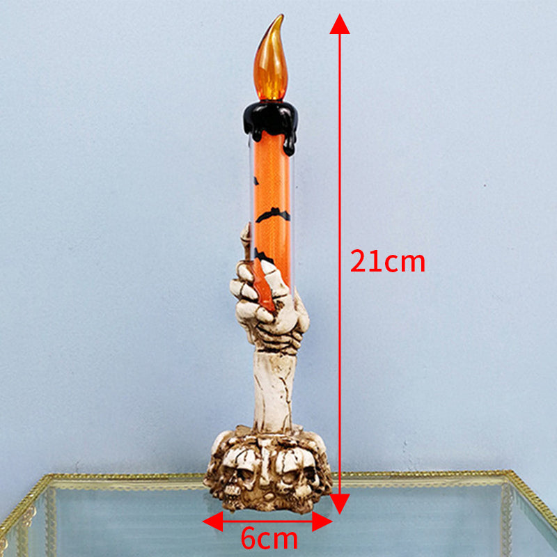 Halloween Skeleton Candlestick Ghost Festival Horror Decoration Props LED Electronic Candle Light Pumpkin Lantern Skull Ornament