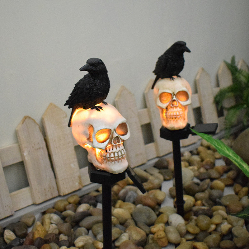 Halloween Outdoor Raven Solar Garden Light Skull Garden Landscape Insert Funny Decorative Light