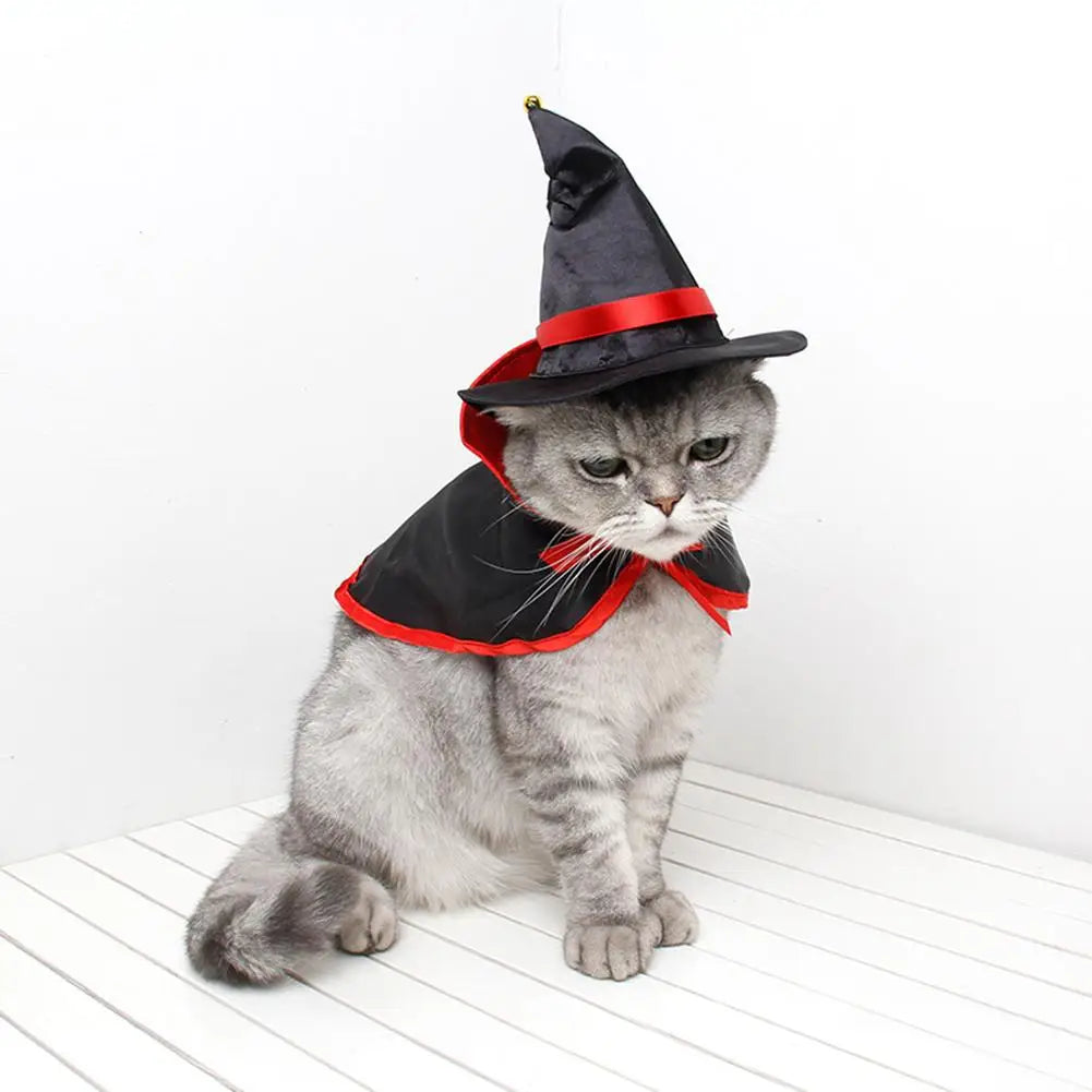 Pet Halloween Cloak & Hat Set – Cat & Dog Cosplay Costume for Masquerade and Party