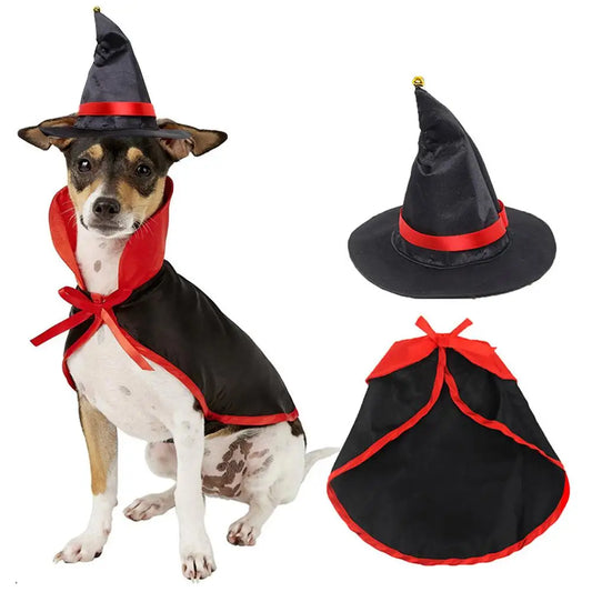 Pet Halloween Cloak & Hat Set – Cat & Dog Cosplay Costume for Masquerade and Party